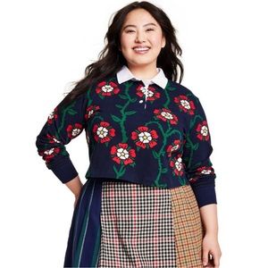 Rowing Blazers Rose Print Collared Long-Sleeve Rugby Shirt - Small NWT